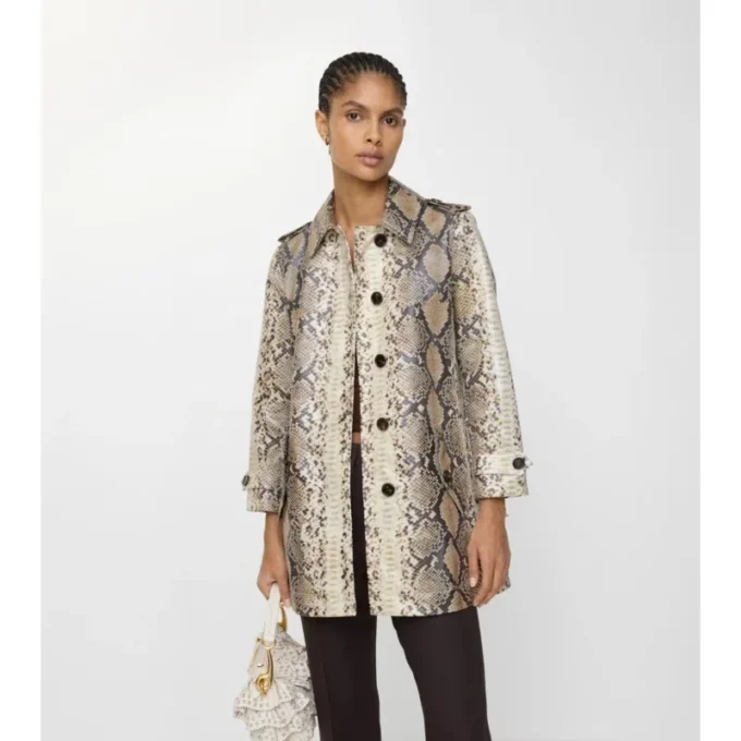 Kurzer Stonehaven-Car Coat aus beschichteter Baumwolle mit Python-Print