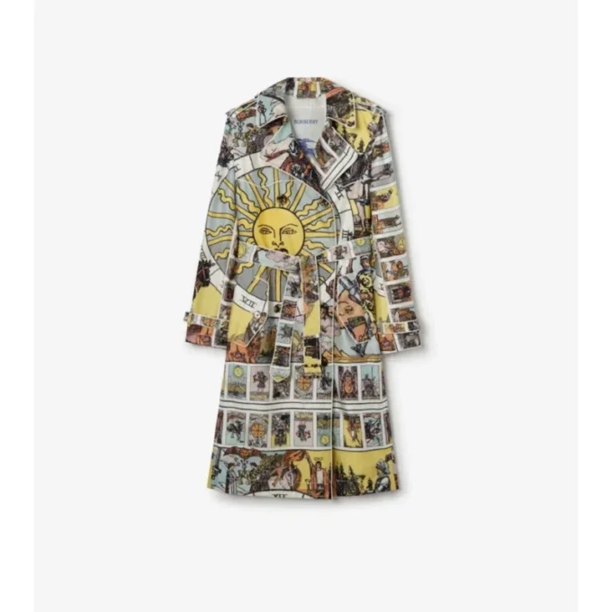 Langer Foxfield-Trench Coat aus Seide mit Tarot-Print