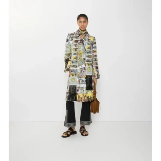 Langer Foxfield-Trench Coat aus Seide mit Tarot-Print