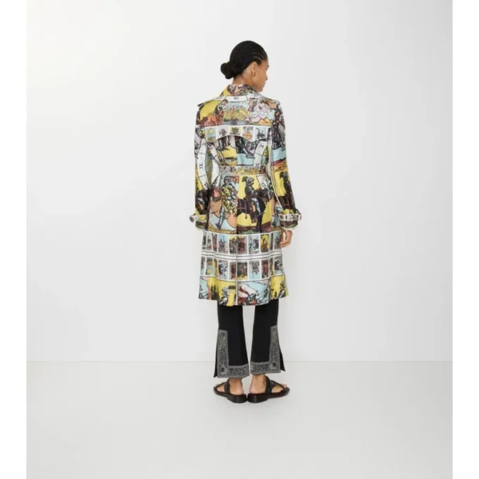 Langer Foxfield-Trench Coat aus Seide mit Tarot-Print