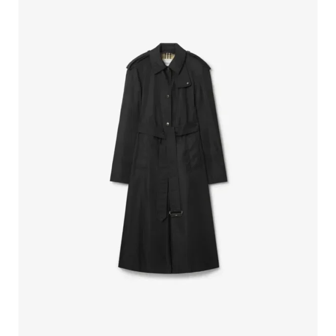 Langer Nylon-Car Coat mit Kapuze