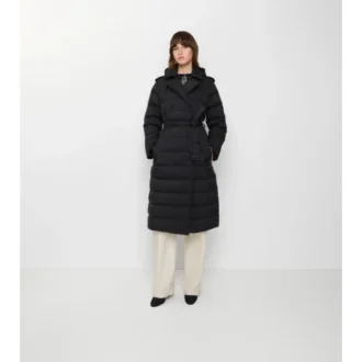 Langer Nylon-Daunenmantel mit Kapuze