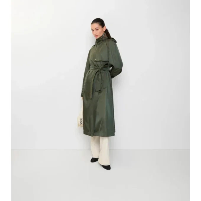 Langer Nylon-Trench Coat mit Kapuze