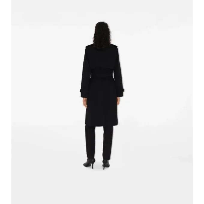 Langer Trench Coat aus Gabardine mit Karomuster und Kragen