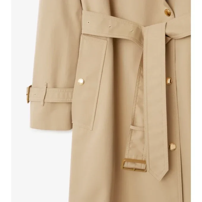 Langer Trench Coat aus Gabardine mit Karomuster und Kragen