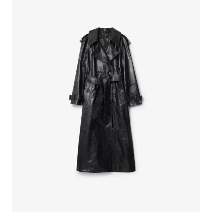 Langer Trench Coat aus geprägtem Leder