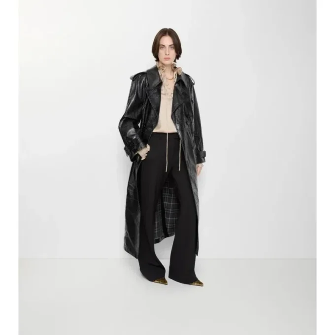 Langer Trench Coat aus geprägtem Leder