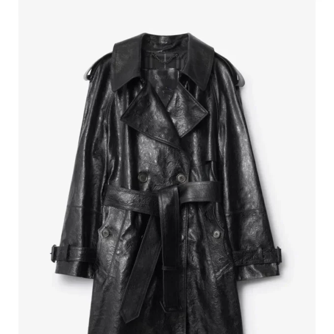 Langer Trench Coat aus geprägtem Leder