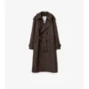 Langer Trench Coat aus Seiden-Baumwollmischung mit Karomuster und Kragen