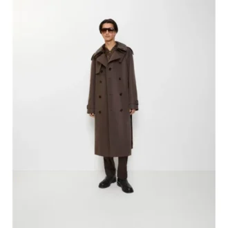 Langer Trench Coat aus Seiden-Baumwollmischung mit Karomuster und Kragen