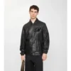 Leder-Overshirt mit kursivem Logo