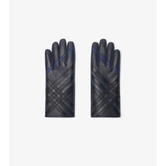 Lederhandschuhe mit Intarsien-Karomuster