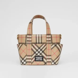 Logo-Applikation Vintage Check E-Canvas-Tragetasche