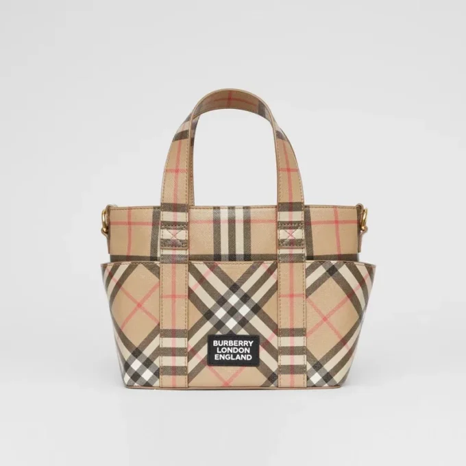 Logo-Applikation Vintage Check E-Canvas-Tragetasche