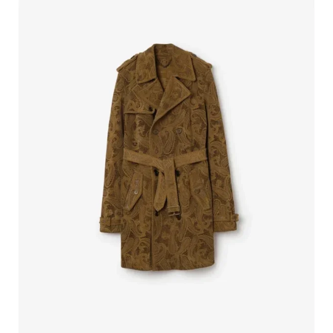 Mittellanger Lawshall-Trench Coat aus Paisley-Wildleder