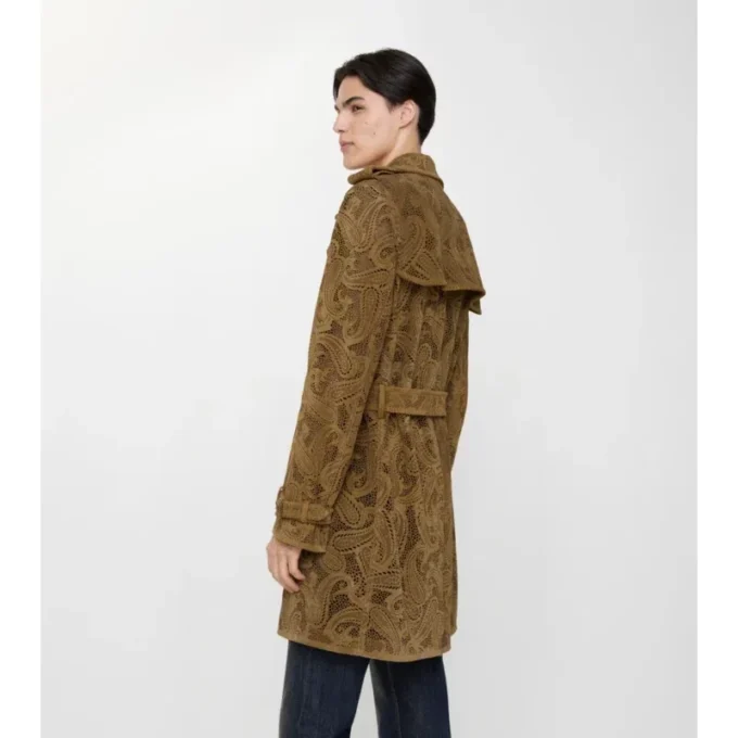 Mittellanger Lawshall-Trench Coat aus Paisley-Wildleder