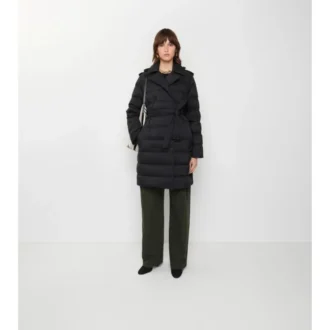 Mittellanger Nylon-Daunenmantel mit Kapuze