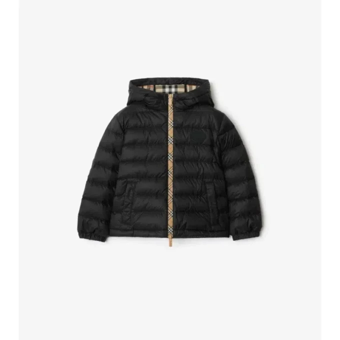 Nylon-Steppjacke mit Kapuze und Karomuster