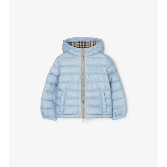 Nylon-Steppjacke mit Kapuze und Karomuster