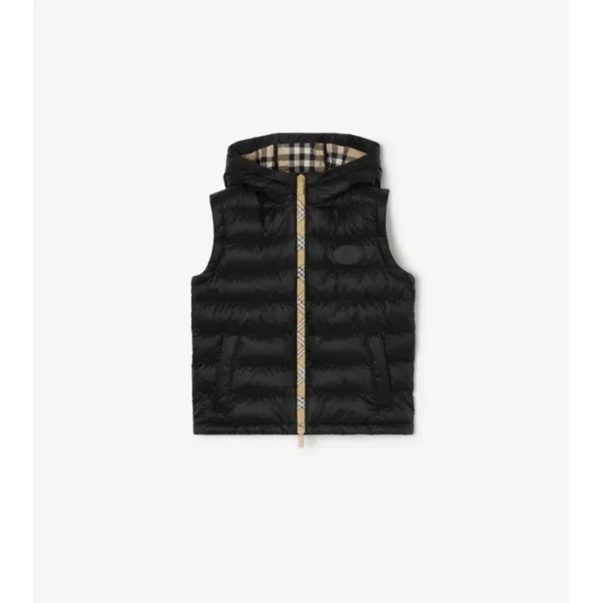 Puffer-Weste mit Kapuze aus Nylon mit Burberry-Karomuster