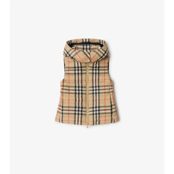 Puffer-Weste mit Kapuze im Burberry-Karomuster