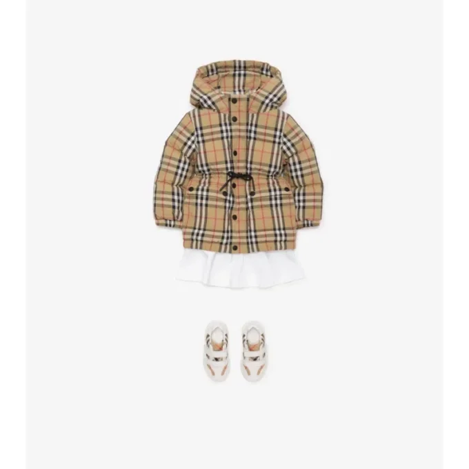Puffermantel aus Nylon mit Karomuster