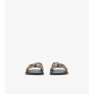 Sandalen mit Karomuster und Lederbesatz 