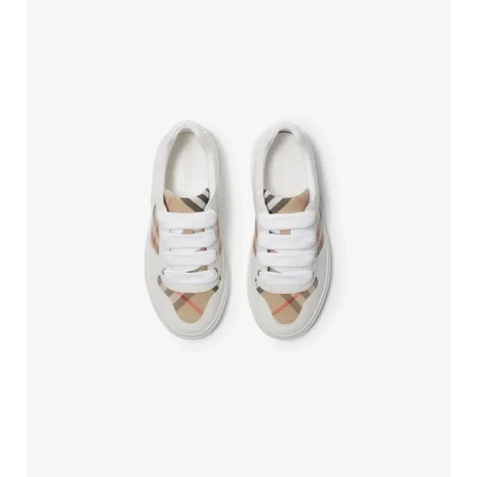 Sneaker aus Baumwolle und Leder mit Karomuster