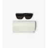 Sonnenbrille mit quadratischem Rahmen und Check-Muster-Intarsien