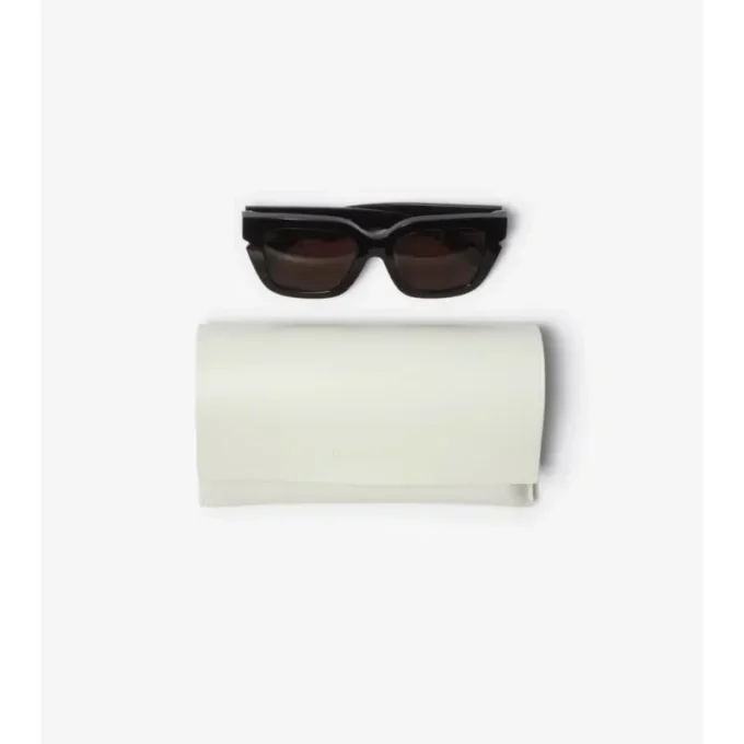 Sonnenbrille mit quadratischem Rahmen und Check-Muster-Intarsien