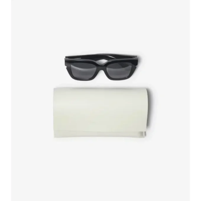 Sonnenbrille mit quadratischem Rahmen und Check-Muster-Intarsien