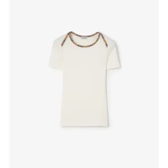 T-Shirt aus Stretch-Baumwolle mit Karobordüre