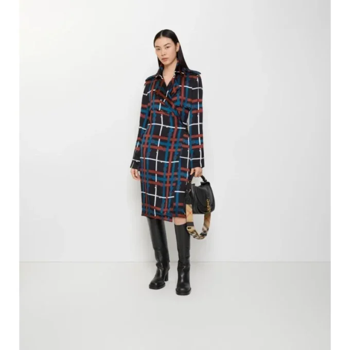Trenchcoat-Kleid aus Viskose mit Karomuster und Gürtel