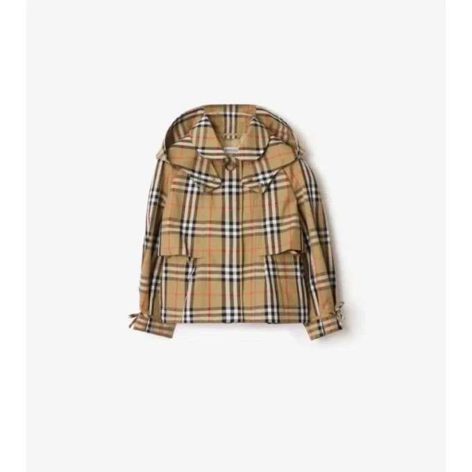 Trenchjacke mit Kapuze aus Baumwolle mit Karomuster