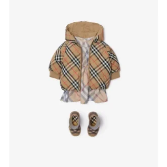 Wendbare Nylon-Steppjacke mit Karomuster