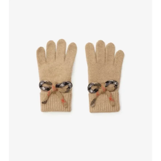 Woll-Kaschmir-Handschuhe mit Karomuster und Schleife