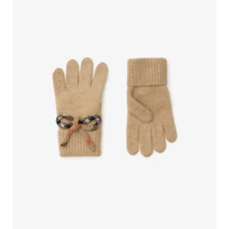 Woll-Kaschmir-Handschuhe mit Karomuster und Schleife