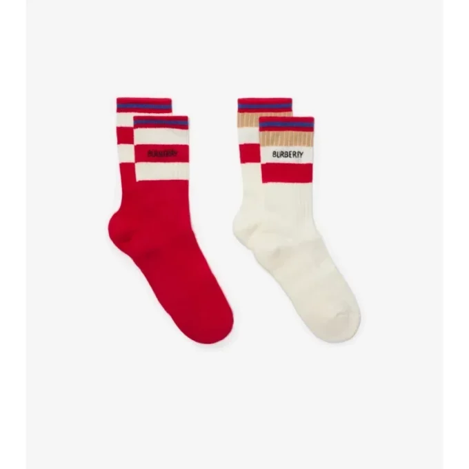 Zweiteiliges Set aus Baumwollmisch-Socken mit Logo-Streifen